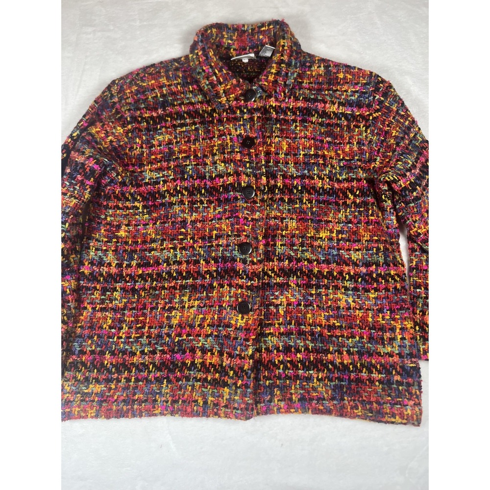 Chico's Design Jacket Womens 2 Colorful Tweed Boucle Button Front Collared